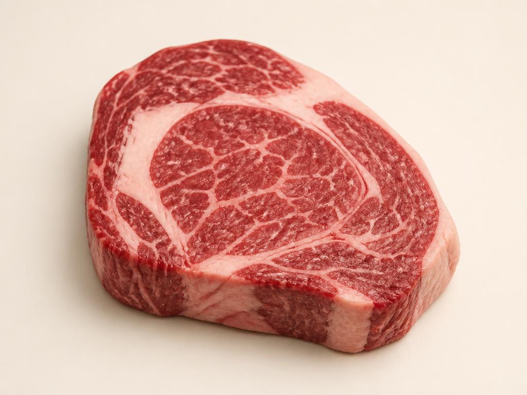 Ribeye steak, raw, seen from above